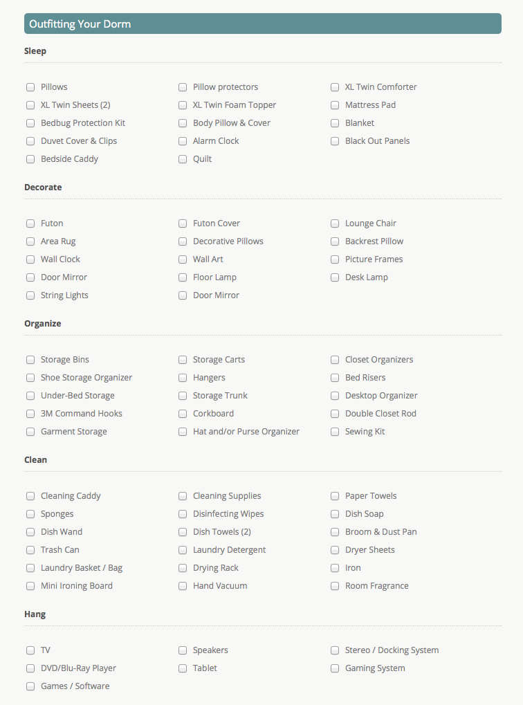 registryfinder com s printable college registry checklist