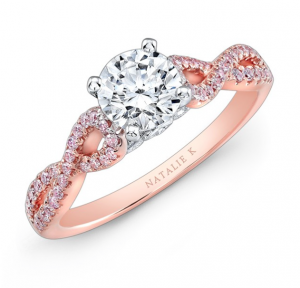 Natalie K 14k White and Rose Gold Twisted Shank Pink Engagement Ring