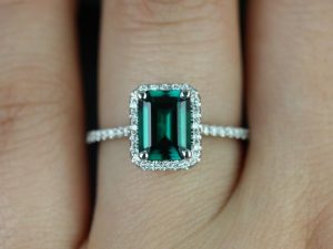 Esmeralda Emerald Diamond White Gold Engagement Ring