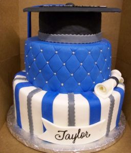 Blue White Graduation Cake