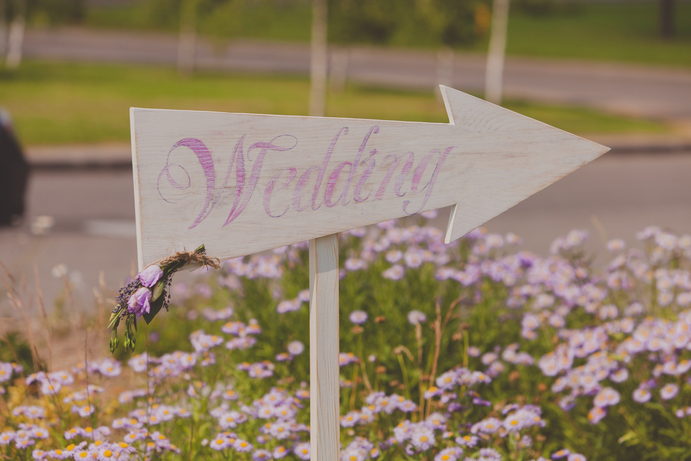 Wedding decor. Wooden plaque with the inscription Wedding.