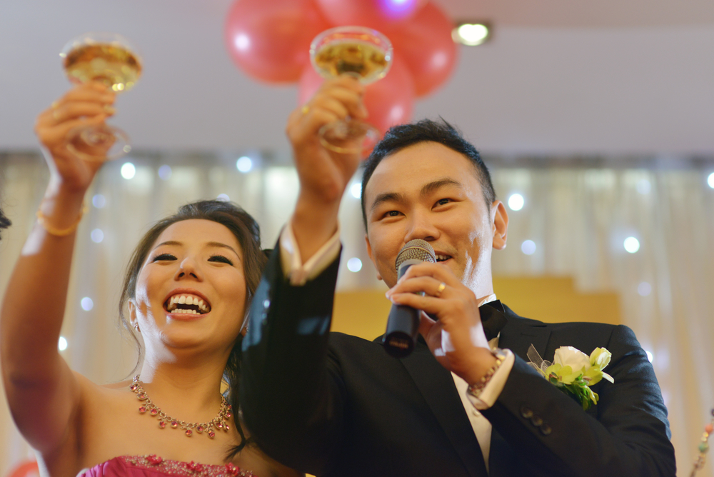 Wedding party champagne toasting