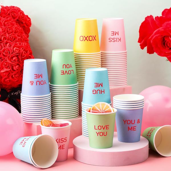 conversation heart-inspired cups