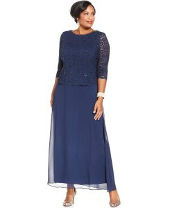 Alex Evenings Plus Size Three-Quarter-Sleeve Sequined Lace Gown