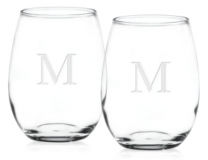 Monogram Stemless Wine Glasses, Set of 2