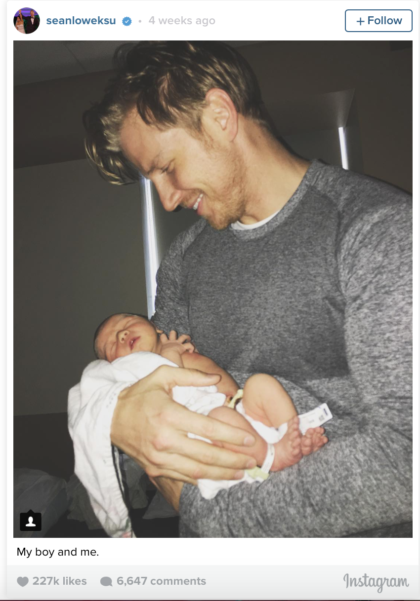 Sean Lowe holding his newborn baby