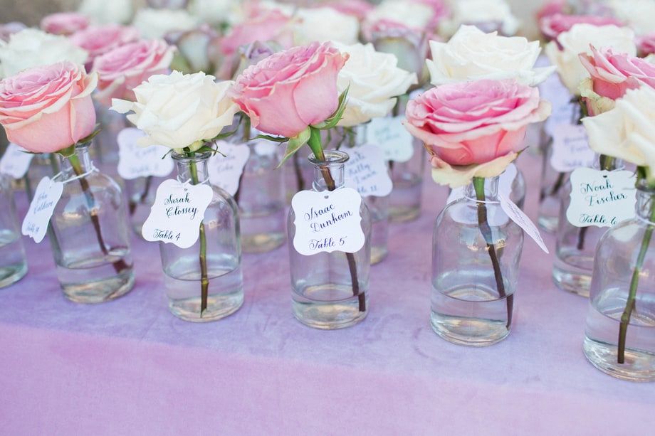 Celebrity weddings | Skyler Astin and Anna Camp’s Vineyard Wedding |Escort cards were attached to miniature vases