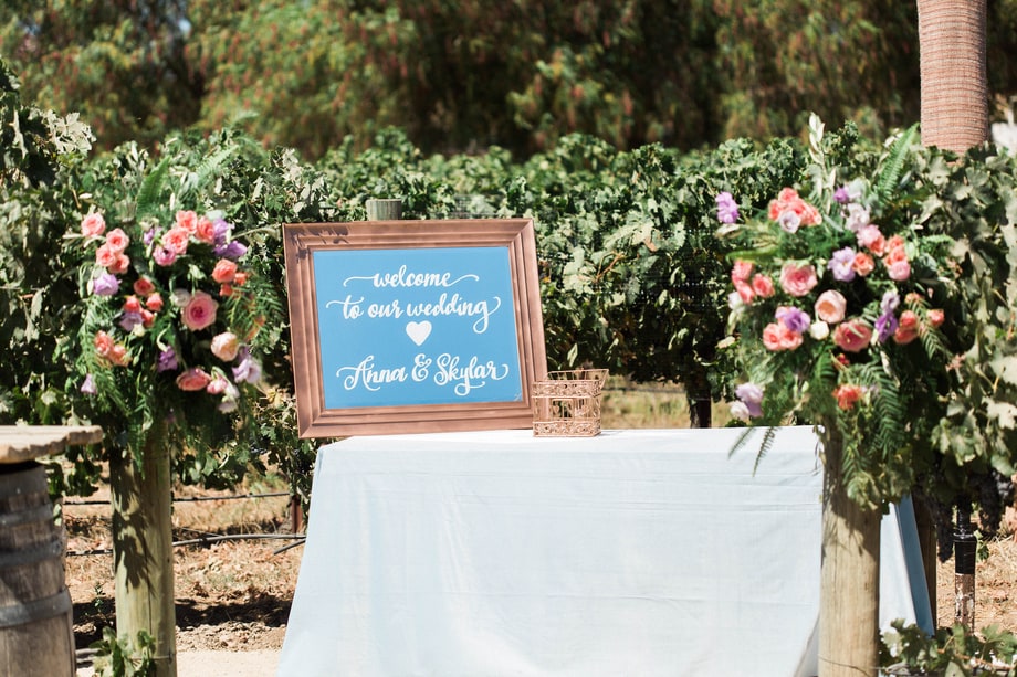 Celebrity weddings | Skyler Astin and Anna Camp’s Vineyard Wedding | Wedding Welcome Sign