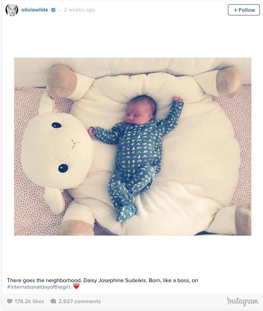 Wilde’s Instagram was instantly filled with adorable images of her daughter sleeping, cuddling, and even breastfeeding.