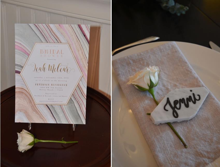 Marble-inspired bridal shower | Geode shower invitation | Marble place card