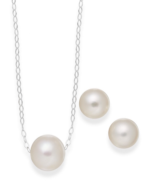 Cultured Freshwater Pearl Jewelry Set in Sterling Silver