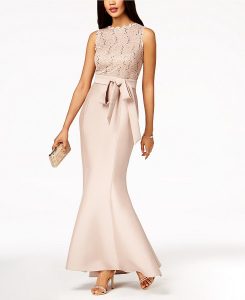 R & M Richards Sequined-Lace-Top Mermaid Gown