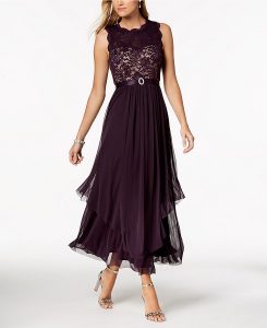 R & M Richards Petite Sequined Lace and Chiffon Gown