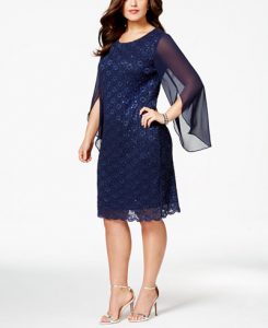 Connected Plus Size Angel-Sleeve Sequined Dress