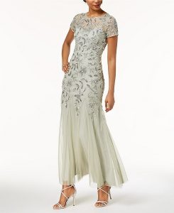 Adrianna Papell Floral-Beaded Gown
