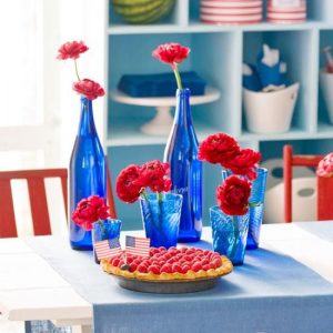 Blue Glass Vases for a Patriotic Baby Shower