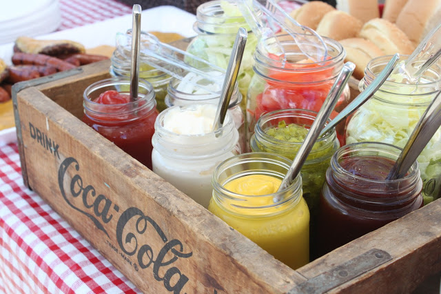 Condiments Display for Hot Dog Bar for Baby Shower 