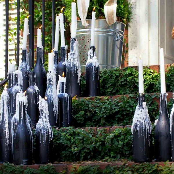 Wine Bottle Candle Holders | Co-ed Halloween Wedding Shower Decorations