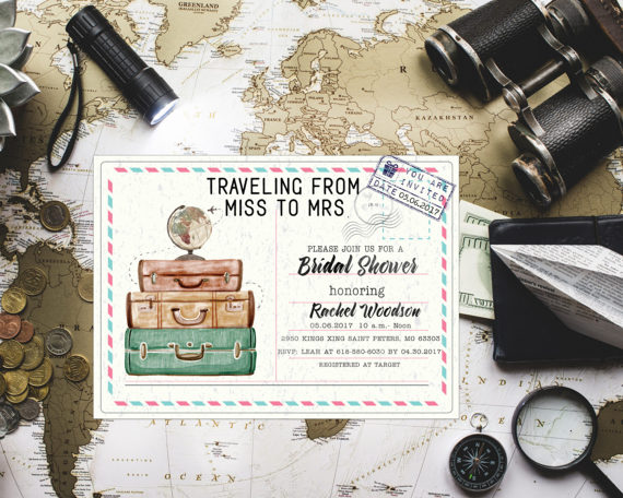 Travel-Themed Bridal Shower Invitation from Miss to Mrs. Invitation