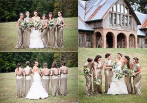 Gold bridesmaid dresses from Rent the Runway