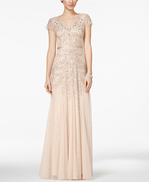 Adrianna Papell Cap-Sleeve Embellished Neutral Bridesmaid Dress from Macy’s