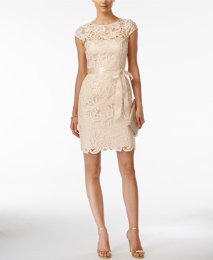 Adrianna Papell Lace Cap-Sleeve Illusion Sheath Neutral Bridesmaid Dress from Macy’s Wedding Shop