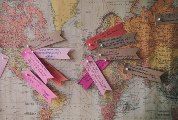 Fun Wedding Guestbook Alternatives | World Map with Travel Tips