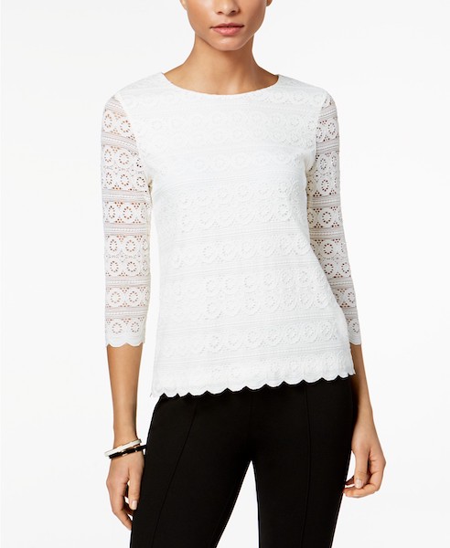 Charter Club Petite Lace 3/4-Sleeve Top