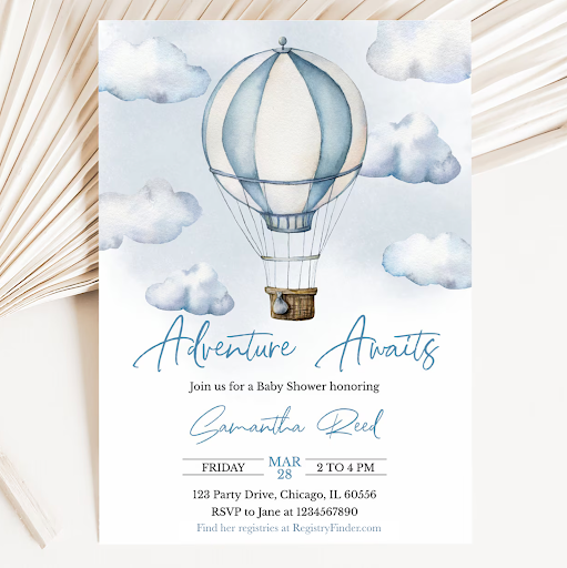 Adventure Awaits baby shower invite