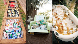 Treat your at-home wedding more like a garden party than a formal fete, and let your guests grab their drinks!