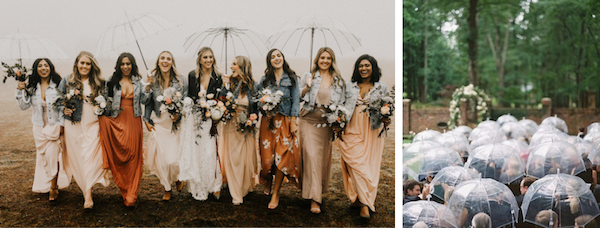 If rain makes an unexpected appearance at your at-home wedding, make sure your guests are ready with cover.