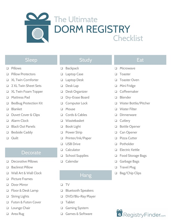 College Checklist | Ultimate Dorm Registry List