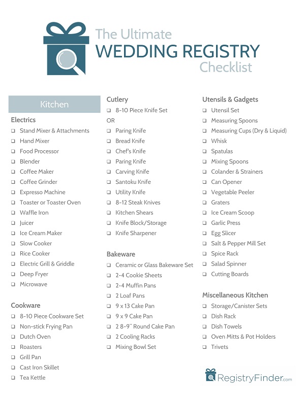 Wedding Registry Checklist