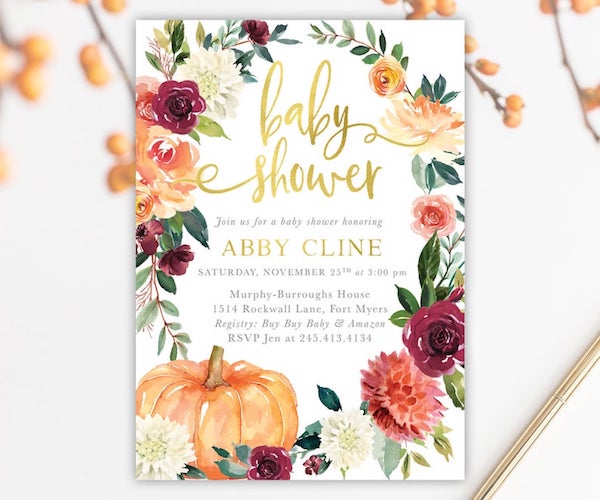 Fall Pumpkin Baby Shower Invites 