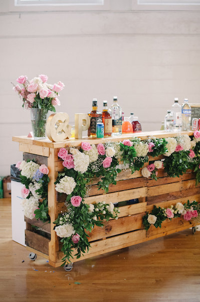 DIY pallet bar wedding reception