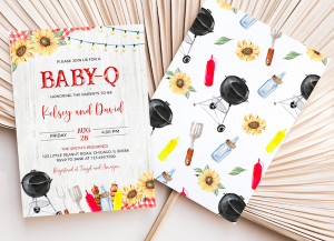 Baby-Q Invitations via Etsy Seller Blushberry Paper