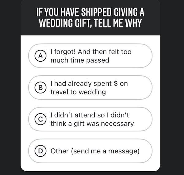 why did you not give a wedding gift 
