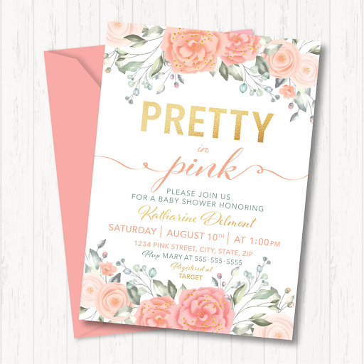 pink invite for baby shower