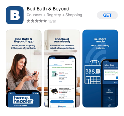 the Bed Bath and Beyond mobile app