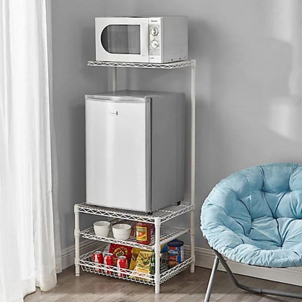 Organization Solutions for A Small Dorm | Mini fridge shelving station