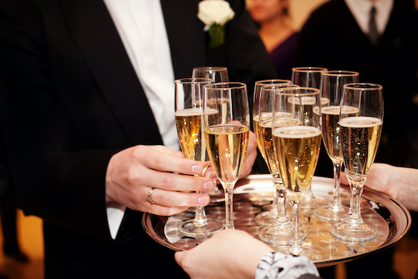 champagne on silver tray wedding 