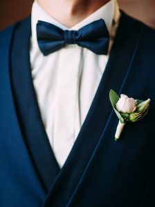 blue tuxedo with rose boutonniere