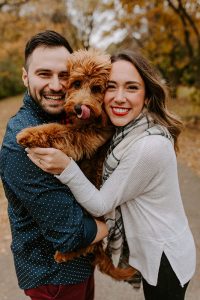 engagement photo with dog