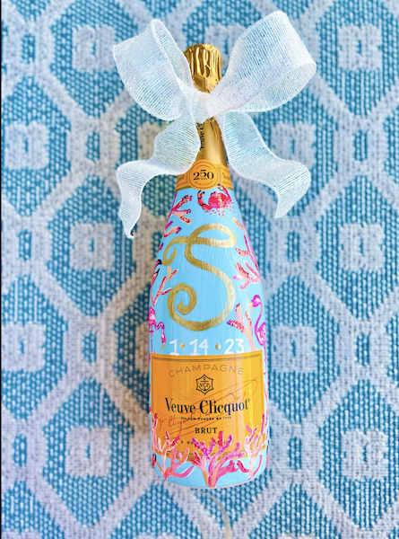 Painted Champagne Bottle with Bow