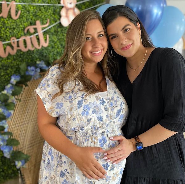 sisters at the baby shower