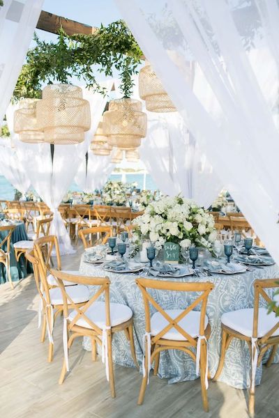 blue and white wedding table