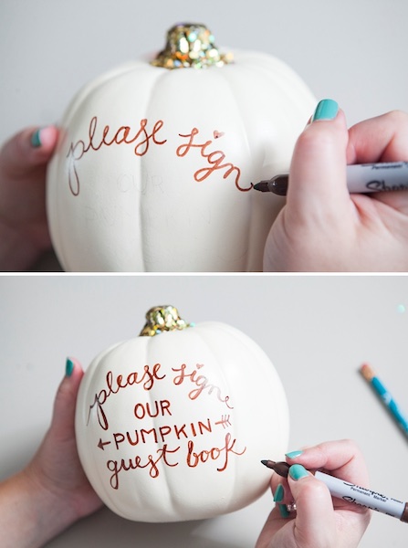 DIY project: an artificial pumpkin for guests to sign