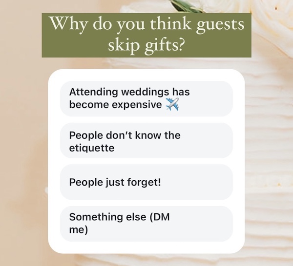 why do you think wedding guest skip gifts 